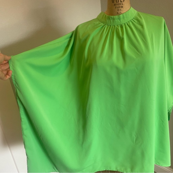 SZ S Green Oversized High Neck Tie Back Neck Blouse - Picture 4 of 7